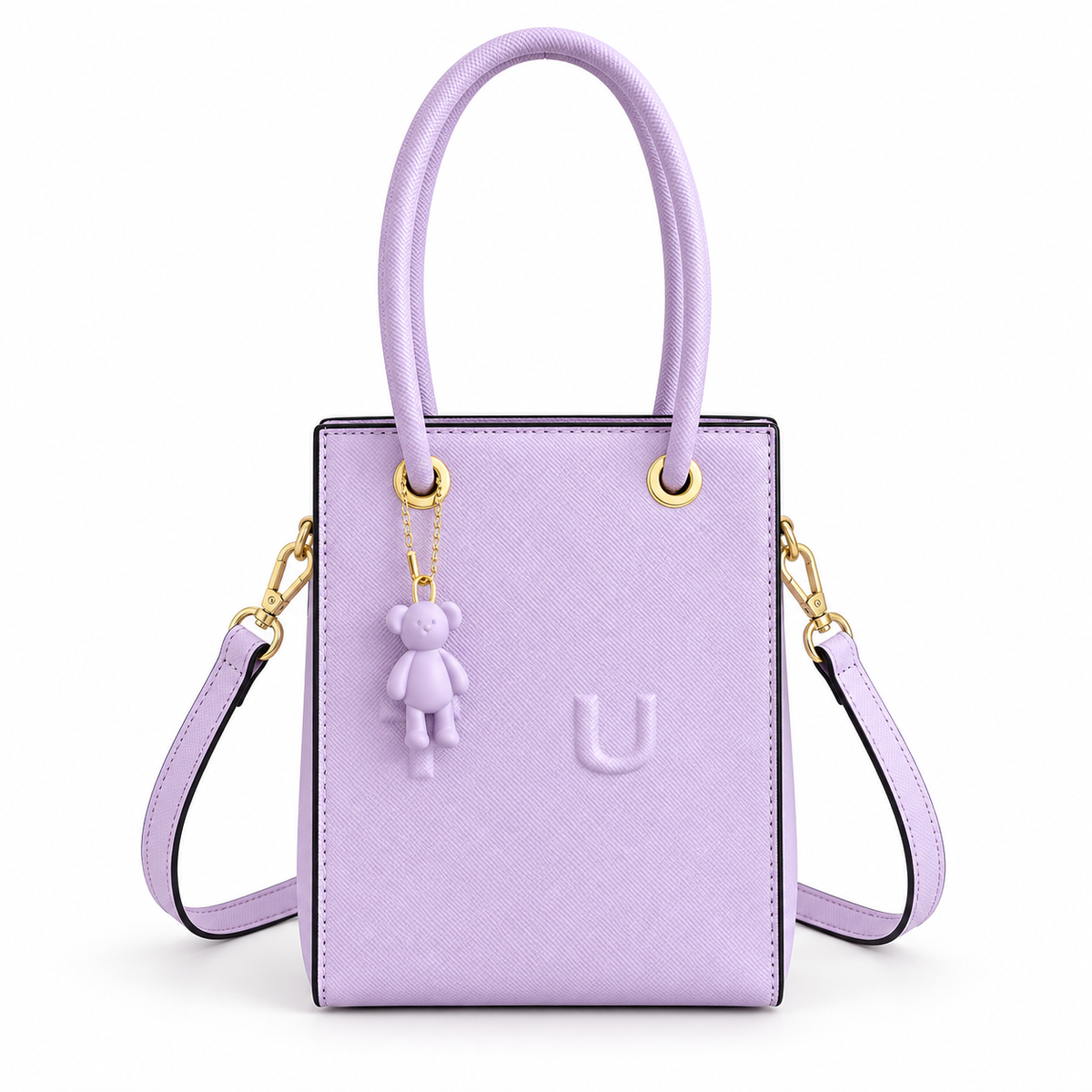 Pastel Lavender Mini Tote Bag with Charm and Shoulder Strap