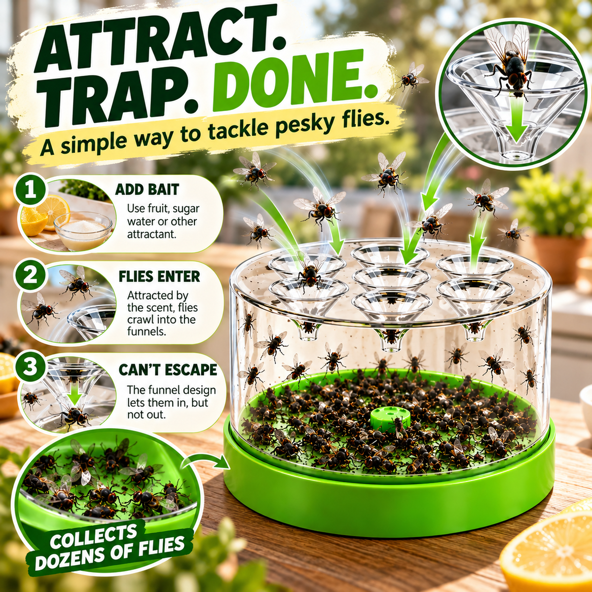 Reusable Fly Trap with Multi-Entry Funnel Design