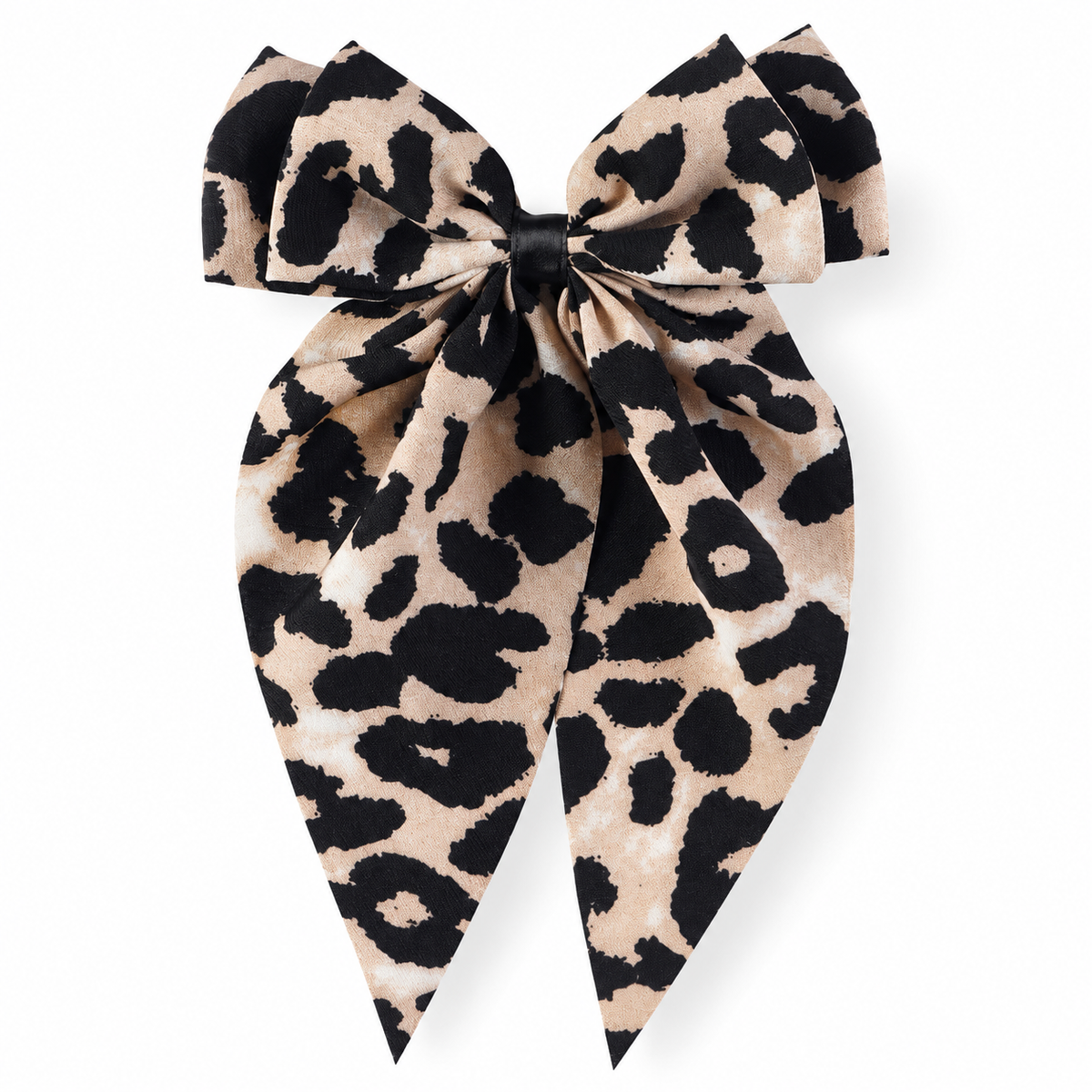 Leopard Print Bow Hair Clip with Ribbon Tails