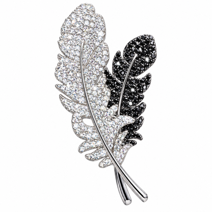 Black and White Rhinestone Feather Brooch for Everyday Styling