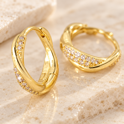 Gold Hoop Earrings with Clear Stones