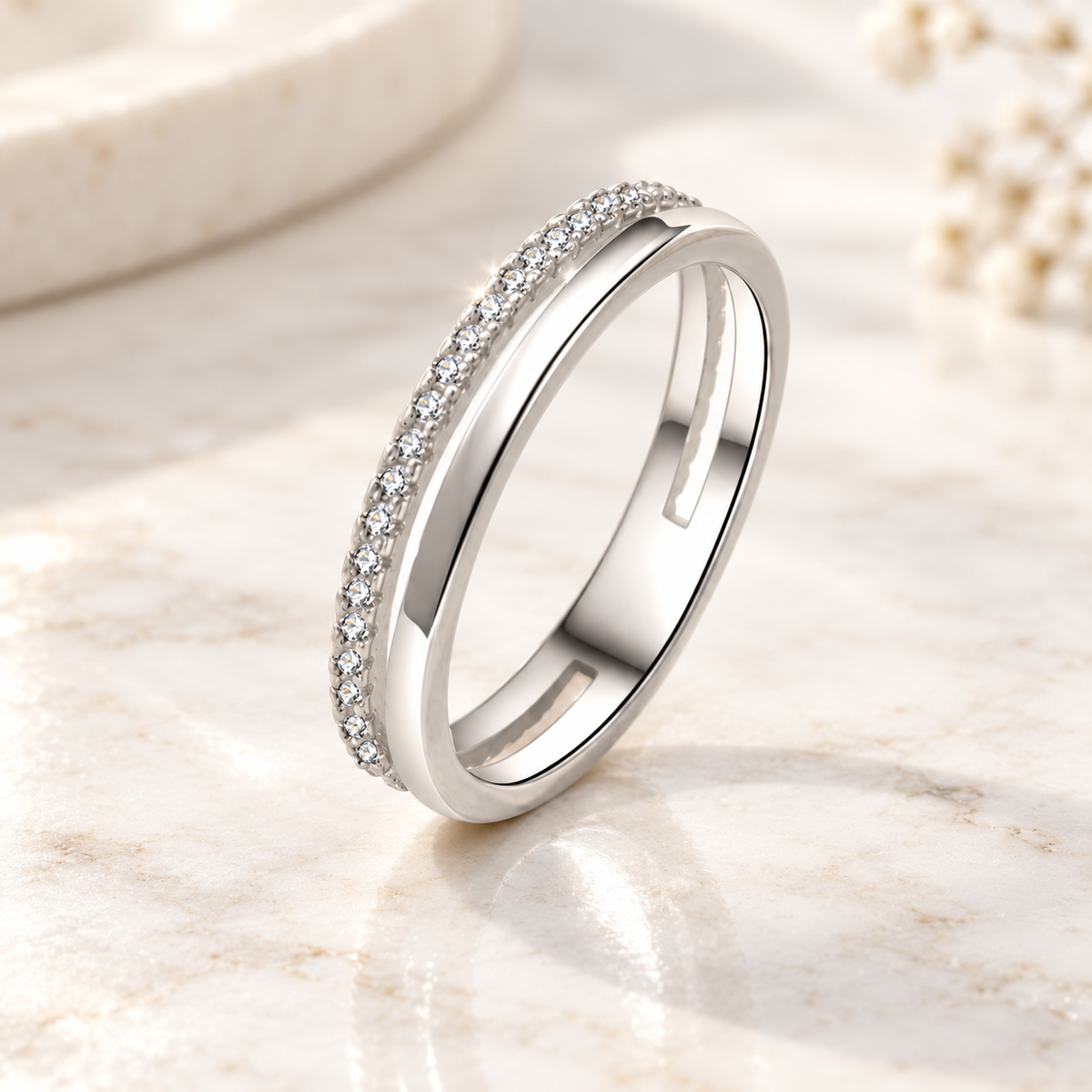 Double Row Zircon Ring for Everyday Styling