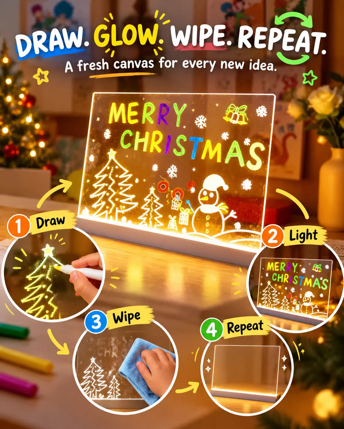Glow & Draw LED Magic Drawing Board ✨🎨