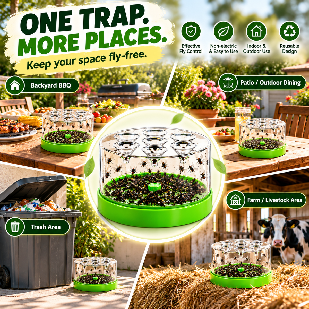 Reusable Fly Trap with Multi-Entry Funnel Design