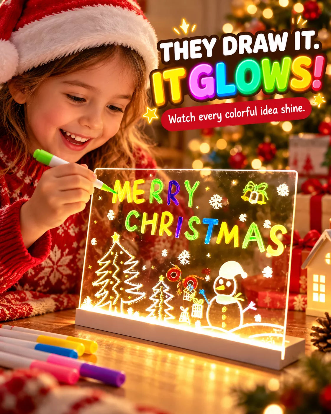 Colorful artwork glowing on the drawing board