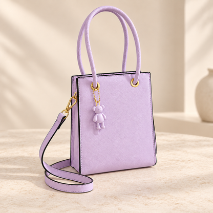 Pastel Lavender Mini Tote Bag with Charm and Shoulder Strap