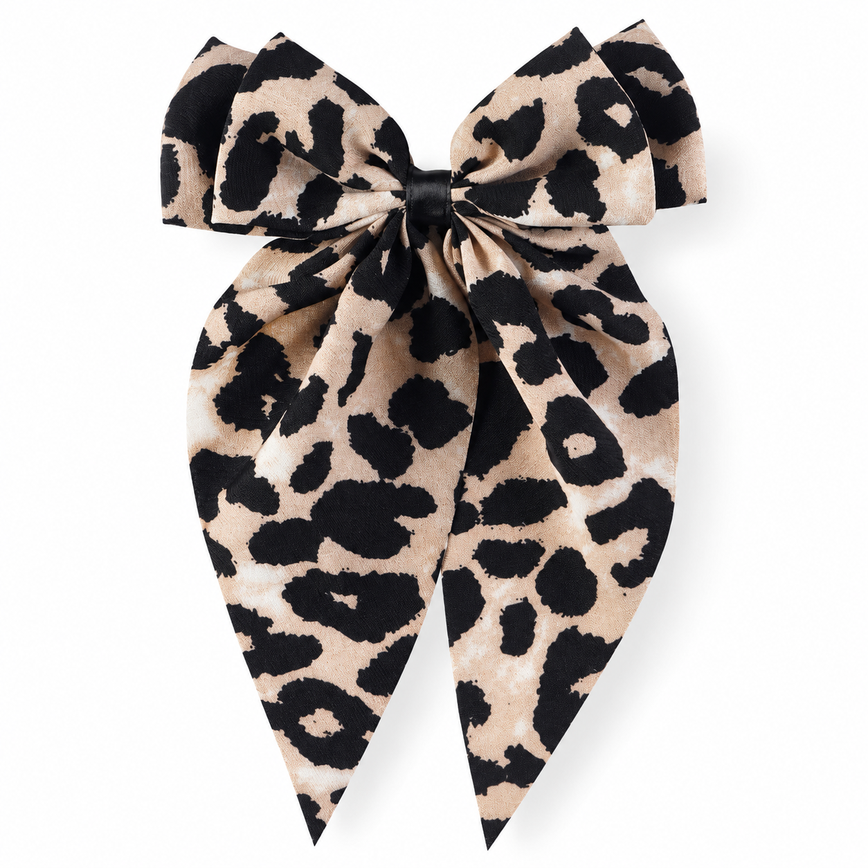 Leopard Print Bow Hair Clip with Ribbon Tails