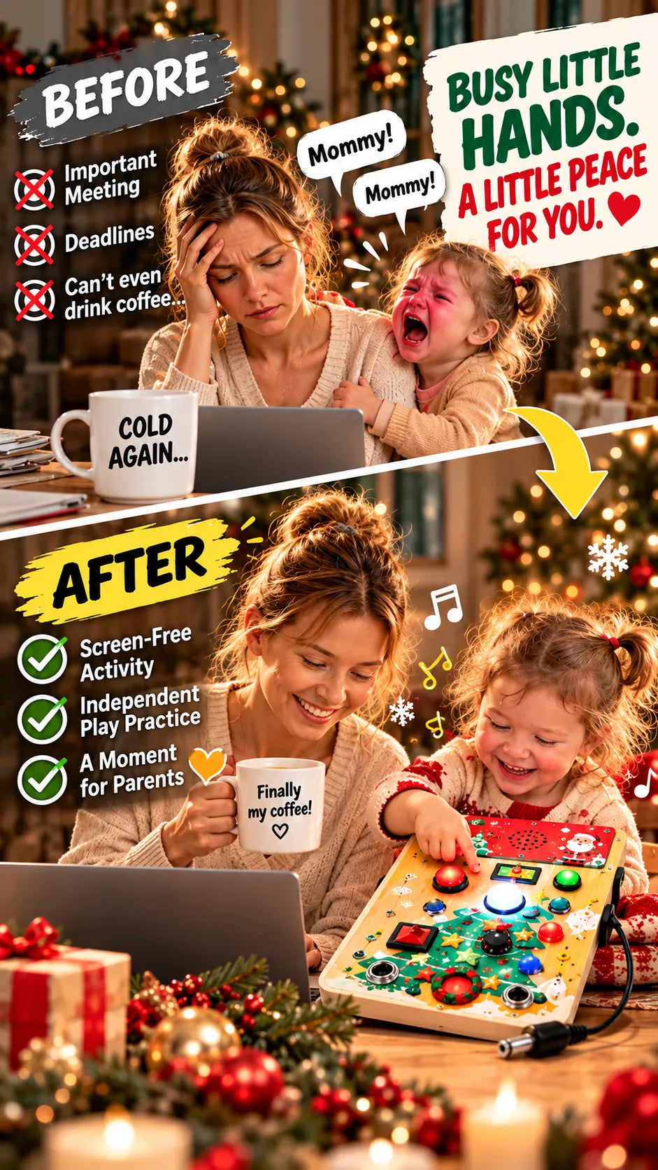 Christmas Wooden LED Busy Board – Interactive Sensory Learning Toy