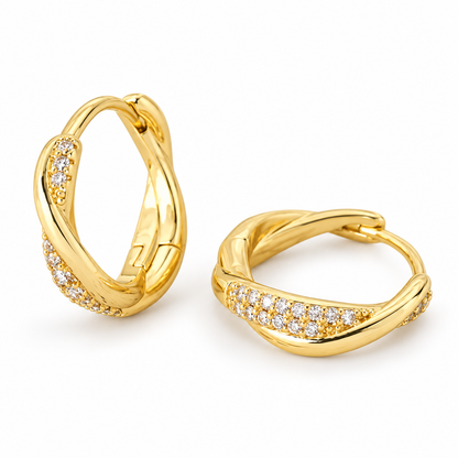 Gold Hoop Earrings with Clear Stones